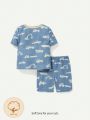 Cozy Cub Baby Boys' Cartoon Construction Vehicle Printed Sleepwear Set With Round Neck