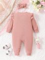 Two-Piece Ruffled Zipper Jumpsuit For Baby Girls, Spring And Autumn, Comfortable, Cute And Casual