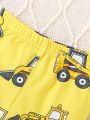 SHEIN Baby Boy 2pcs Excavator Print Contrast Binding Tee & 1pc Pants PJ Set