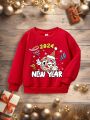 Baby Boys' Casual Long Sleeve Cartoon Letter Print Round Neck Sweatshirt, Suitable For Autumn And Winter