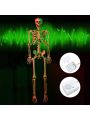 Halloween Decoration Skeleton, Life Size Posable Skeleton with Stake Red Eyes Sound Activated Realistic Human Bones, Halloween Decoration for Indoor Outdoor Spooky Scene Haunted House