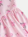 SHEIN Kids CHARMNG Girls' Woven & Floral Printed Spaghetti Strap Dress