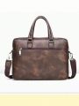 Multi-layer High Capacity Thick Double Handled Zipper Half Flap Pu Faux Leather Business Document 14inch Laptop Single Shoulder Bag, Suitable For Men And Women On Business, Travel, Daily Commute, Document And Laptop Storage, Weekend Trip And