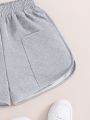 SHEIN Kids SUNSHNE 1pc Tween Girls' Elastic Waist Drawstring Shorts With Pockets For Summer
