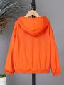 SHEIN Male Teenagers Casual Orange Bright Printed Sun Protection Jacket Suitable For Spring, Autumn And Summer