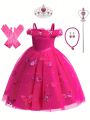 Little Girls' Off Shoulder Butterfly Applique Tulle Ball Gown