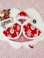 Baby Girl Christmas Snowflake & Elk Print Fleece Lined Hooded Cape Coat