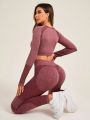 Women's Seamless Elastic Color Block Sportswear Set For Autumn And Winter