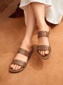 Styleloop Women's Brown Strap Construction Hand-Stitched Flat Sandals, Comfortable Round Toe Open Toe Flat Sandals