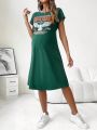 SHEIN Maternity Eagle & Letter Graphic Batwing Sleeve Tee Dress