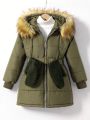 Tween Girls' Detachable Lining Hooded Long Coat