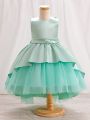 Girls' Mesh Patchwork Puffy Formal Dress With Big Bowknot Decoration On The Back