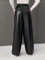SHEIN Female Teenagers' Pu Casual Trousers With Slant Pockets And Open Placket