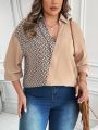 SHEIN LUNE Women's Plus Size V-neck Patchwork Mid-length Sleeve Shirt