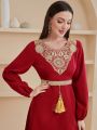 SHEIN Najma Embroidery & Tassel Decorated Lantern Sleeve Dress