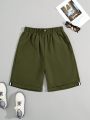 SHEIN Teenage Boys' Casual Button Decorated Pocket & Woven Belt Shorts Set