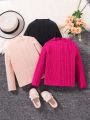 3-pack girls' casual knitted ribbed turtleneck pullover solid color long-sleeved T-shirt tops spring and autumn