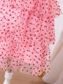 SHEIN Kids CHARMNG Toddler Girls' Heart-Shaped Meshed Strap Dress