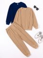SHEIN Kids EVRYDAY Tween Boys' Loose Fit Casual Knit Sweater, Sweatpants And Sweatshirt Three-piece Outfit