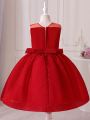 Young Girl's 1pc Red Puffy Party Princess Dress With Bowknot For Performance