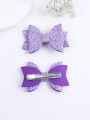 2pcs/pack Purple Glitter Bow Hair Clips For Kids