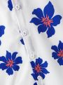 SHEIN Boys' Casual Floral Printed Turn-Down Collar Shirt