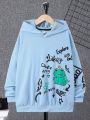 SHEIN Kids QTFun Boys' Casual Hooded Sweatshirt With Cartoon Frog Print Design