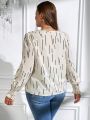 SHEIN Clasi Plus Size V-neck Striped Lantern Sleeve Shirt