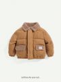 Cozy Cub Baby Boy Letter Patched Borg Collar Puffer Coat
