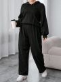 SHEIN Essnce Plus Size Women'S Textured Hooded Top & Pants Set