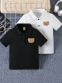 SHEIN Kids EVRYDAY 2pcs Toddler Boys' Short Sleeve Polo Shirt With Bear Patches
