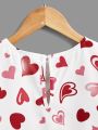 SHEIN Kids EVRYDAY Toddler Girls' Heart Printed Tie Front Casual Shirt