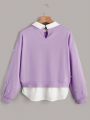 SHEIN Teen Girl Contrast Collar Pearls Beaded 2 In 1 Pullover