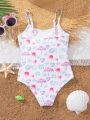 SHEIN Young Girls' One Piece Swimsuit With Weather Elements Print