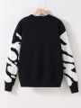 Teen Boys' Contrast Pattern Round Neck Drop Shoulder Sweater