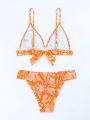 SHEIN Swim Mod Women's Tropical Plant Print Swimsuit Set