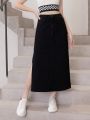 Teenage Girls' Denim Half Skirt With Side Slit Design