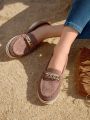Styleloop Styleloop Comfortable Vintage Hollow Slip On Loafers For Daily Wear Shoes ,Chain Decorationwomen Brown Flats