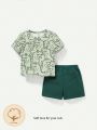 Cozy Cub Baby Boys' Cartoon Dinosaur Print Pullover Top And Wide Leg Shorts Set