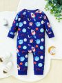 Baby Boys' Space & Planet Printed Zipper Jumpsuit For Spring And Autumn