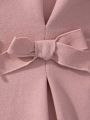 SHEIN Kids FANZEY Little Girls' Solid Color High Neck Dress With Bow Decoration