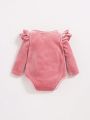 SHEIN Newborn Baby Girl Ruffle Trim Velvet Bodysuit