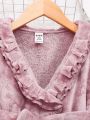 SHEIN Baby Girls' Casual Pink Belted Mid-length Thickened Homewear Coat