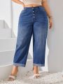 Plus Size Women'S Denim Jeans With Button Front Closure
