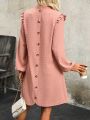 Women's Elegant Solid Color Long Sleeve Dress With Back Buttons