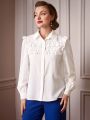 SHEIN DECDS Vintage Elegant Women's Shirt With New Year Frilled Edge Detail For Autumn And Winter