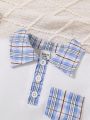 Baby Boy's Cute Plaid Patchwork Pocket Short Sleeve Shirt And Plaid Shorts Set, Spring/Summer Casual Outfits