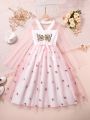 Teen Girls' Chinese Style Han Element Rose Embroidery Stand Collar Long Dress