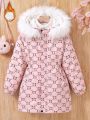 SHEIN Kids KDOMO Girls' Pink Fleece Teddy Coat With Oversized Collar