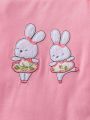 Newborn Baby Girls' Rabbit Embroidery Snap-Up Jumpsuit